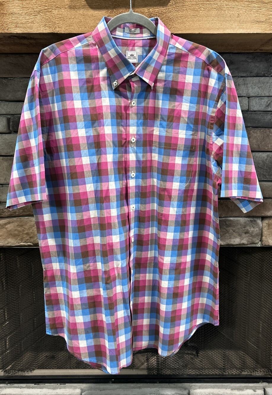 Men’s PETER MILLAR Multi Plaid Short Sleeve Button Up Shirt Size XL *B8